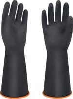 14" XL Latex Chemical Resistant Gloves - Reusable Heavy Duty Long Rubber Dishwashing Gloves for Men - Industrial Safety With Forearm Protection, Waterproof, Resist Strong Acid, Alkali, Oil