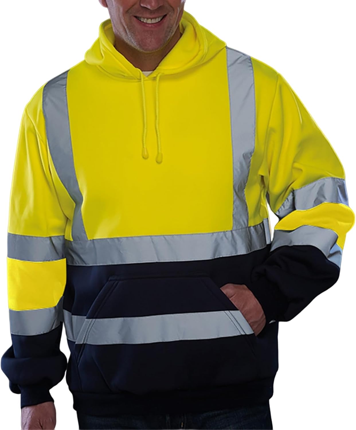 61kNKWqy8L._AC_SL1500_.jpg Mens High Visibility Safety Sweatshirts Reflective High Vis Construction Work Fall Winter Hoodies with Pocket - Image 1