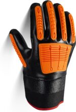 12'' Lined Double Dipped Nitrile Chemical Impact Resistance Gloves, One Size, Men's Gloves with Rubberized Safety Cuff, Orange ,Winter, X-Large, 1-Pair