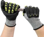 Impact Protection Gloves,Level5 Cut Resistant Work Gloves,Nitrile Coated Heavy Duty Work Gloves, Anti Vibration Gloves For Men,Women(1Pair,Large)