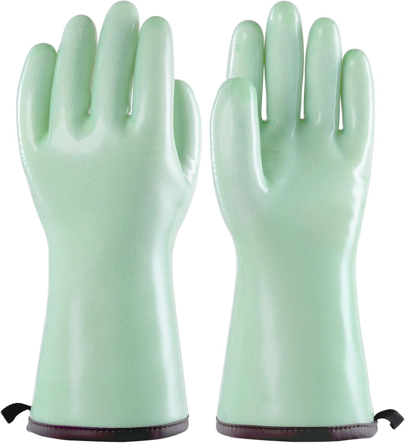 71GQL3NHmL._AC_SL1500_.jpg Heat Resistant Oven Gloves, Food Grade Safety Gloves with Thickened Waterproof Silicone Coating for Cooking, Grilling, Baking, Smoker, Green, XXL/11 - Image 1