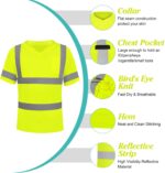 6 Pack High Visibility Reflective Safety Short Sleeve V Neck Crew Neck Work Shirts for Men Class 3 with Pocket - Image 2