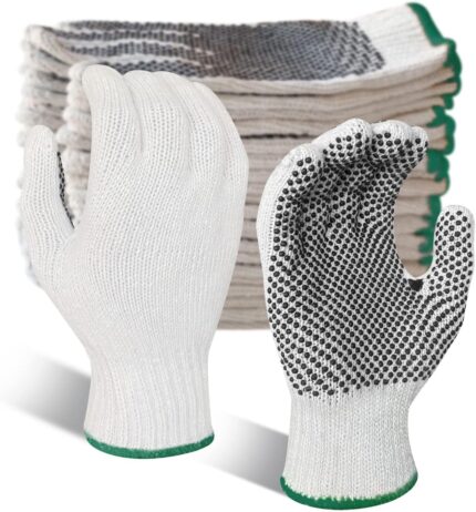 Safety Work Gloves 12 Pairs Cotton with Anti-Slip Grip Dots for Construction,Warehouse Lifting,House Moving