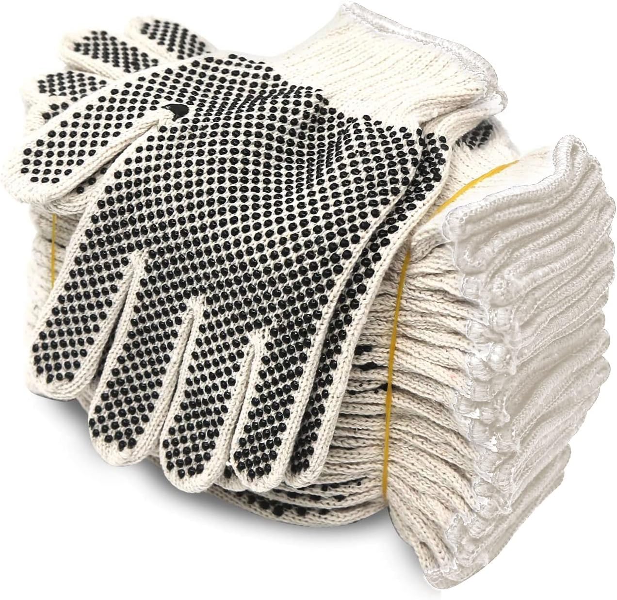 71xuB2-BPYL._AC_SL1276_.jpg Cotton Polyester String Knit Shell Safety Protection Work Gloves for Painter Mechanic Industrial Warehouse Gardening Construction Men & Women 12 Pairs, With Two Side dots, L Size - Image 1