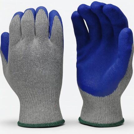 Rubber Latex Coated Work Gloves for Construction, Blue, Crinkle Pattern, Men's